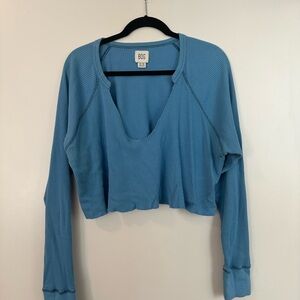 BDG Blue Cropped Cut Out Hoodie
